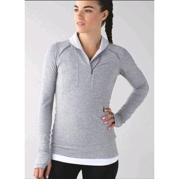 LULULEMON GRAY 1/4 ZIP STRETCHY ZIP POCKETS SWEATSHIRT PULLOVER SIZE 4 - Picture 4 of 11